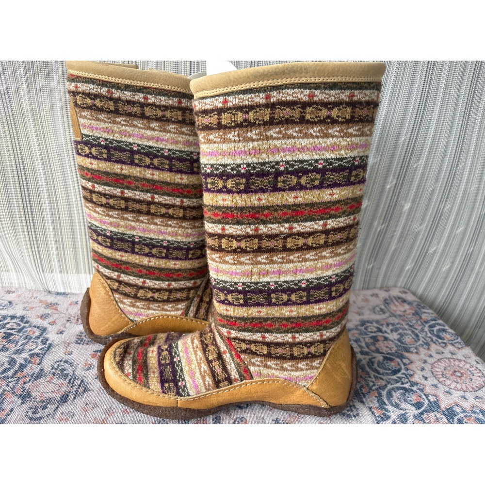Sorel Norquay Sweater Fair Isle Knit Leather Boots Brown Purple Womens 10 - Picture 5 of 13